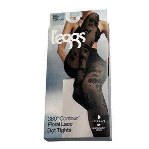 L'eggs 360 Contour Floral Lace Dot Tights in Black
